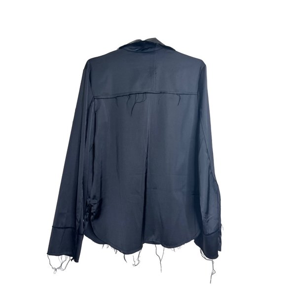 Topshop Shirt Womens 2 Black Long Sleeve Co-ord Satin Raw Edges Button Front - Picture 5 of 6
